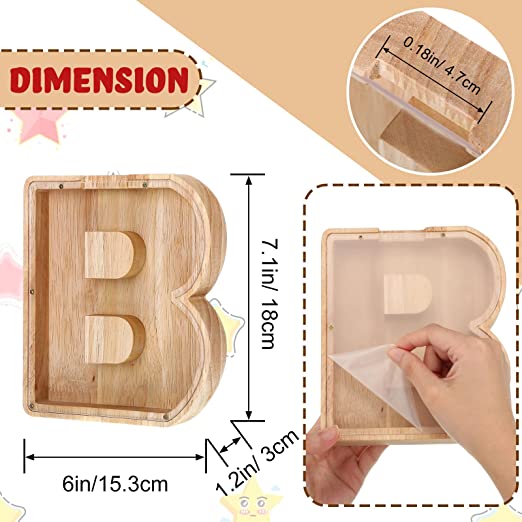 Wooden Piggy Bank with Customize Name Stickers