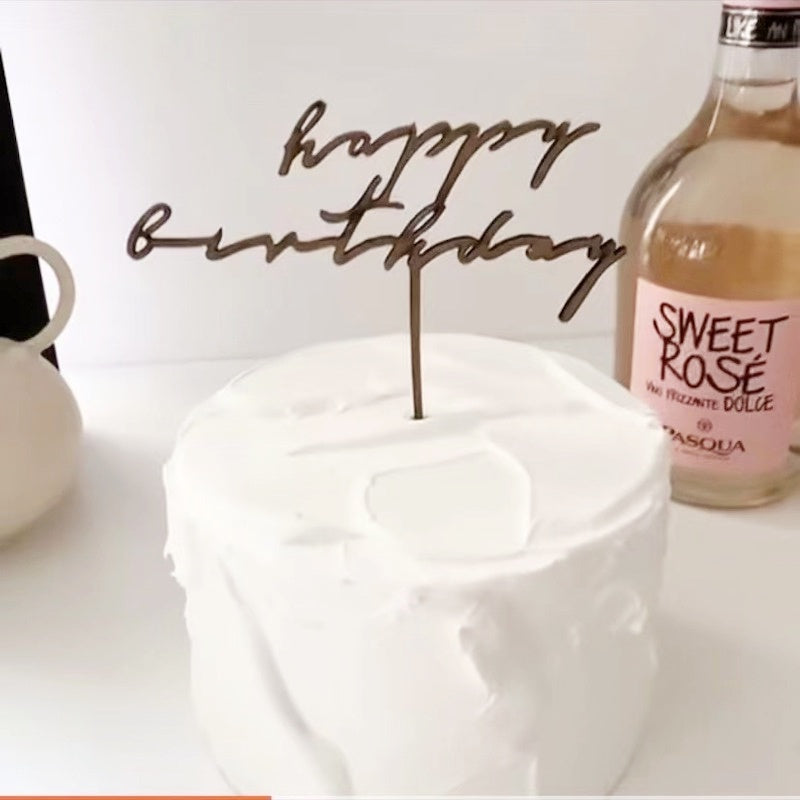 Cursive Wooden Happy Birthday Cake Topper