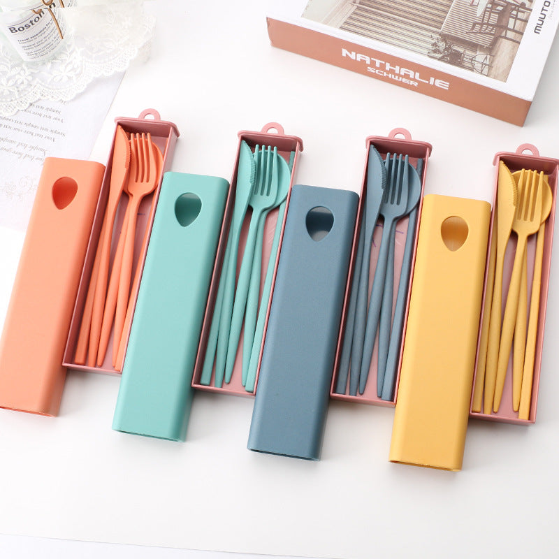 New Edition Wheat Material Simple Cutlery Set with Color Box