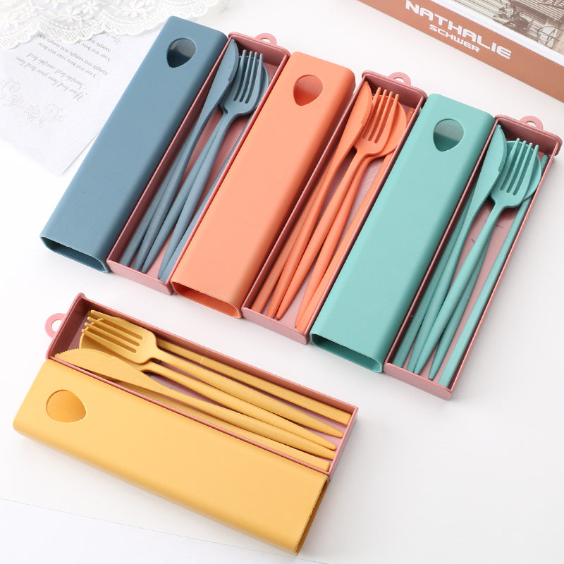 New Edition Wheat Material Simple Cutlery Set with Color Box