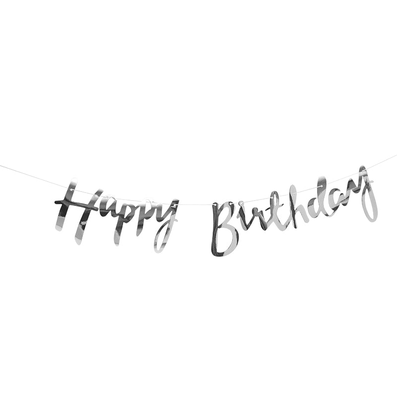 Script Happy Birthday Card Banner - Silver