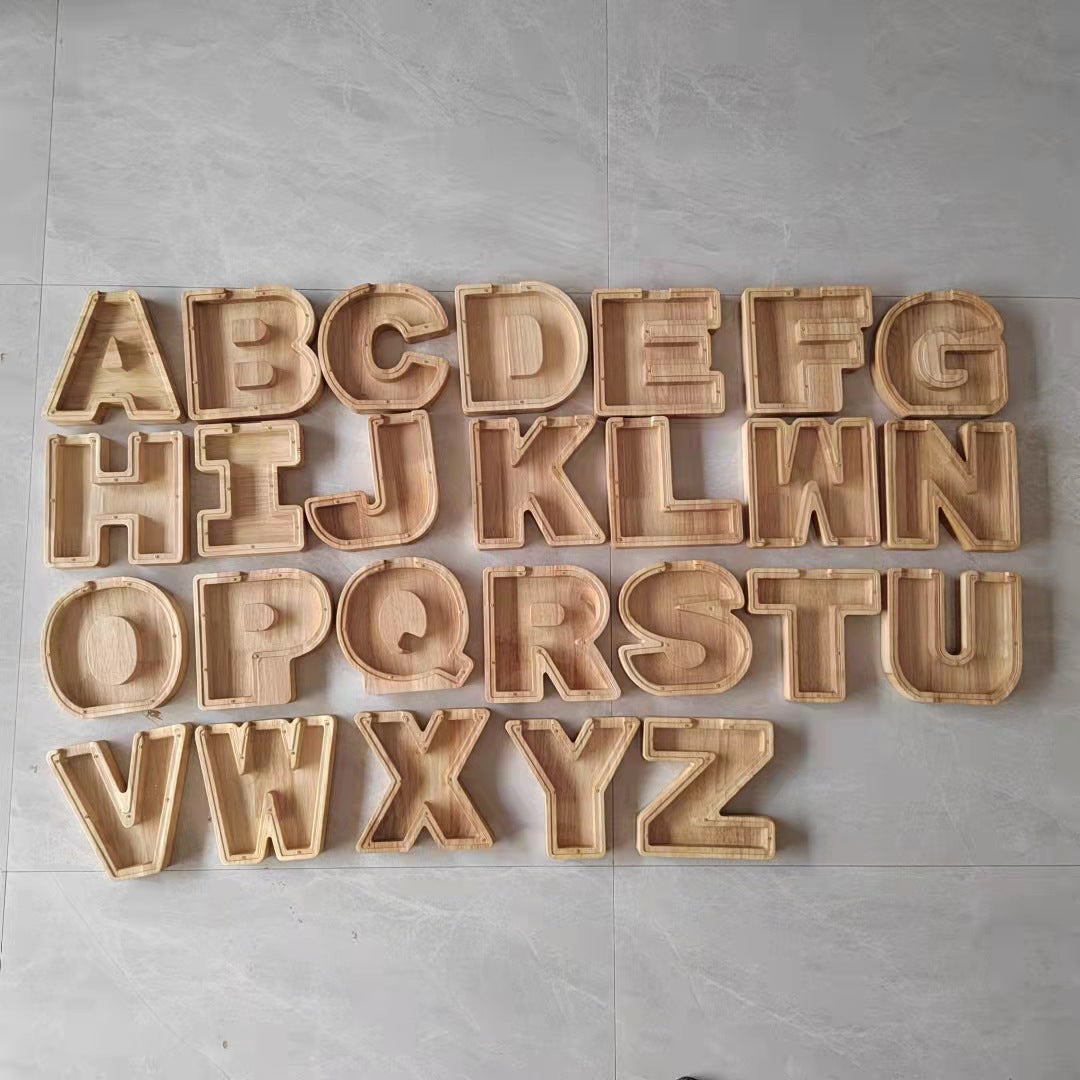 Wooden Piggy Bank with Customize Name Stickers