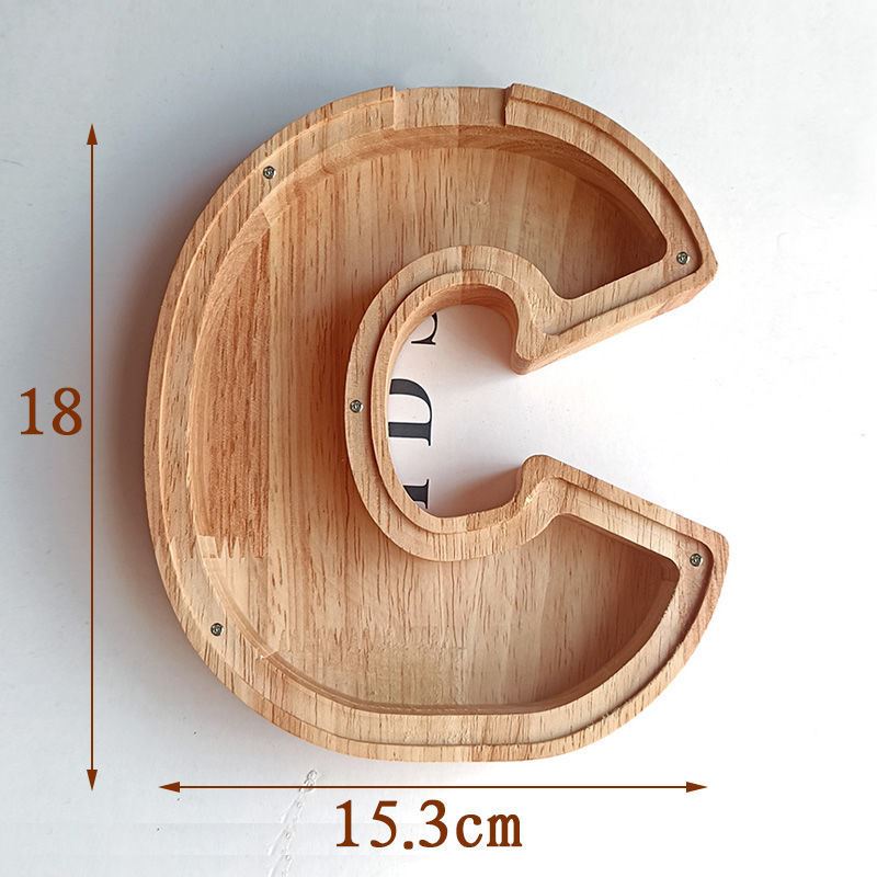 Wooden Piggy Bank with Customize Name Stickers