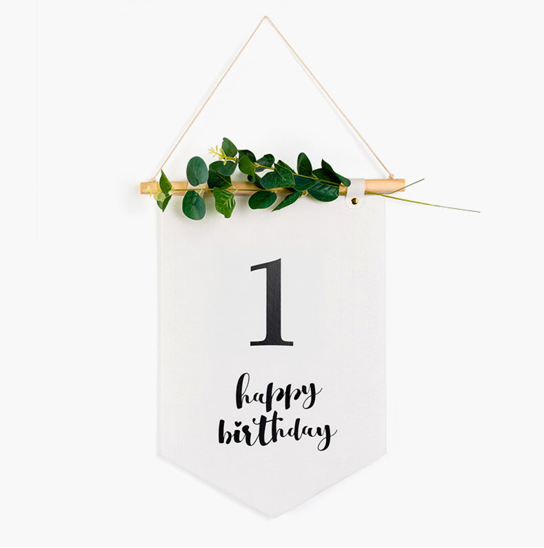 Minimalist Felt Banner with artificial leaf