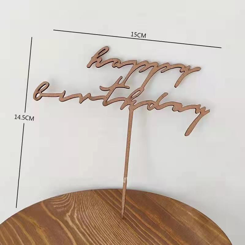 Cursive Wooden Happy Birthday Cake Topper