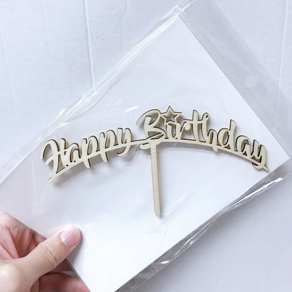 Wooden Happy Birthday Cake Topper