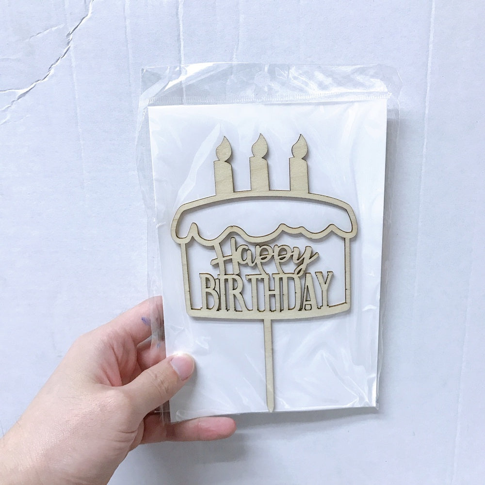 Wooden Happy Birthday Cake Topper