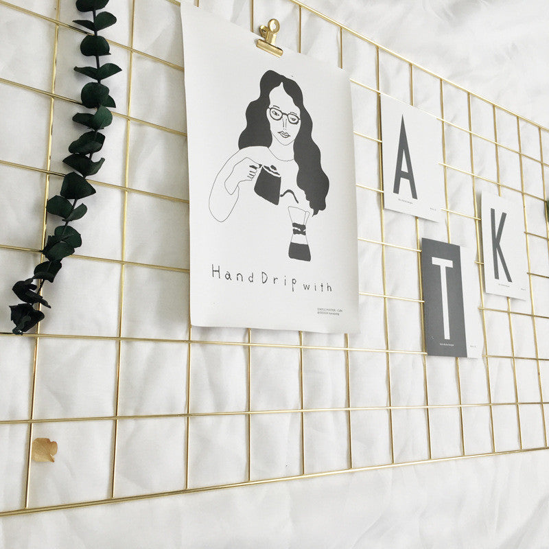 Metal Grid Photo Wall Wire Mesh Board Grill - Gold