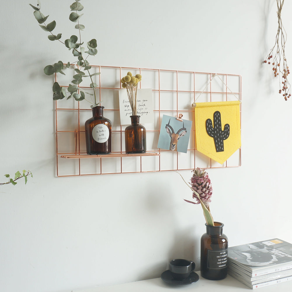 Metal Grid Photo Wall Wire Mesh Board Grill - Rose Gold