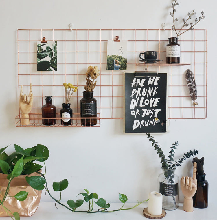 Metal Grid Photo Wall Wire Mesh Board Grill - Rose Gold