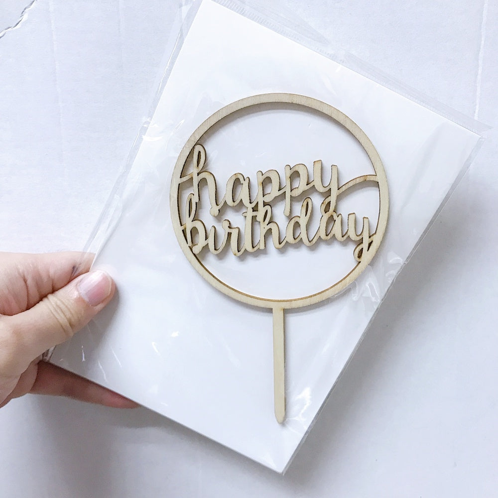 Wooden Happy Birthday Cake Topper