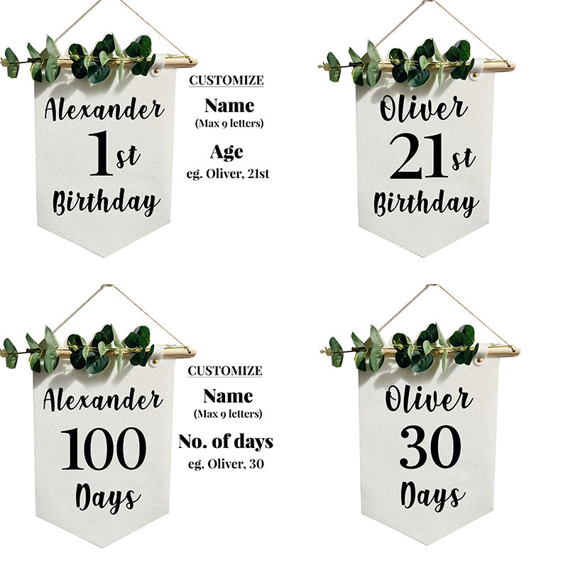 Minimalist Felt Banner with artificial leaf