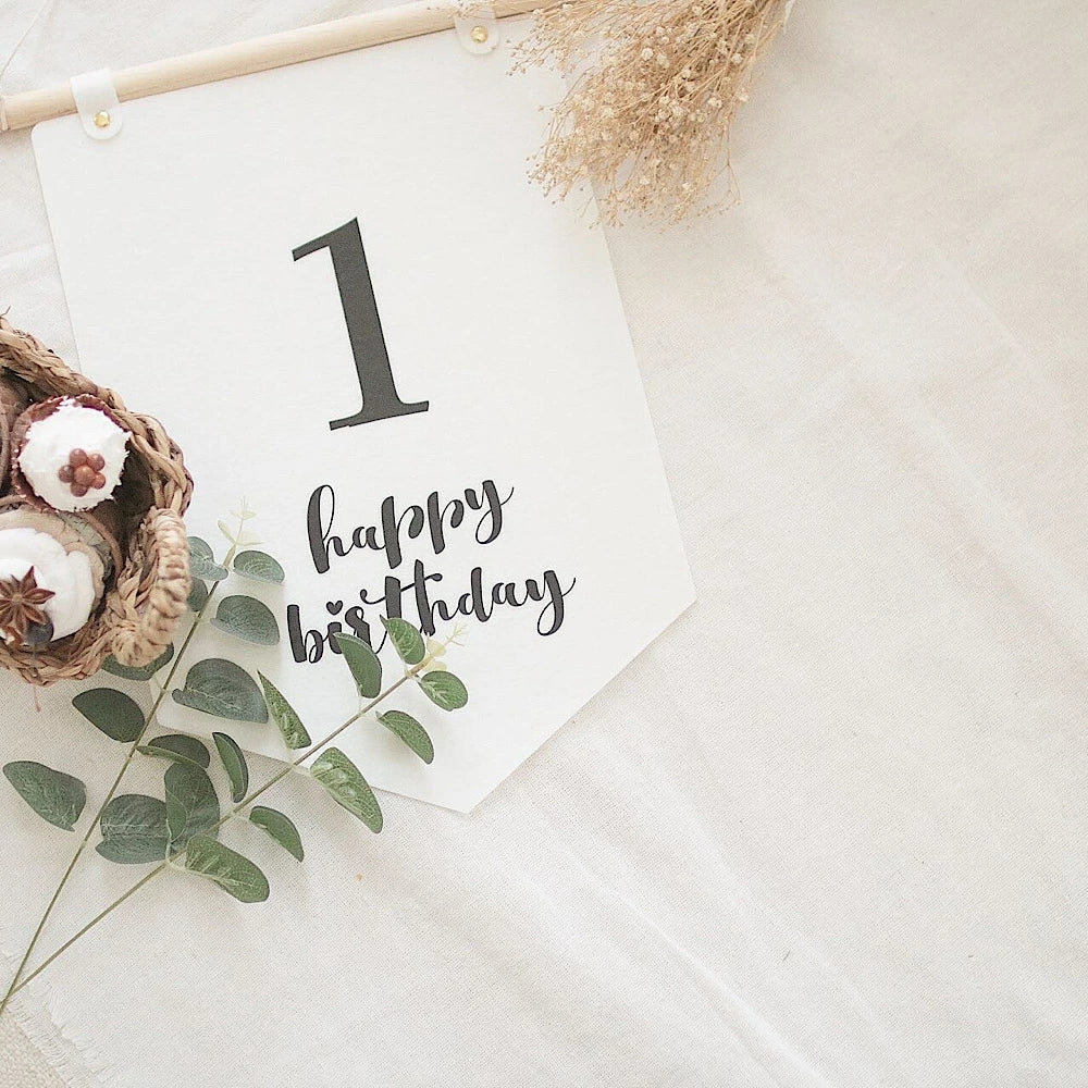 Minimalist Felt Banner with artificial leaf