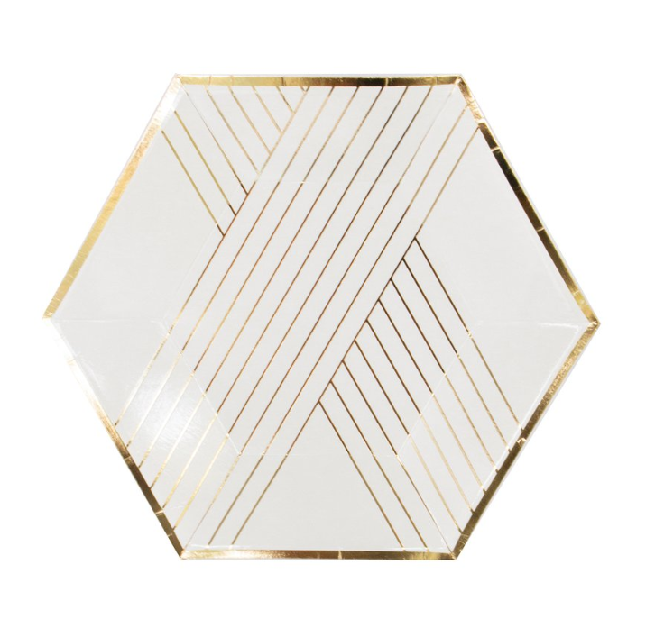 Disposable Paper Plates - Stripe Marble Gold