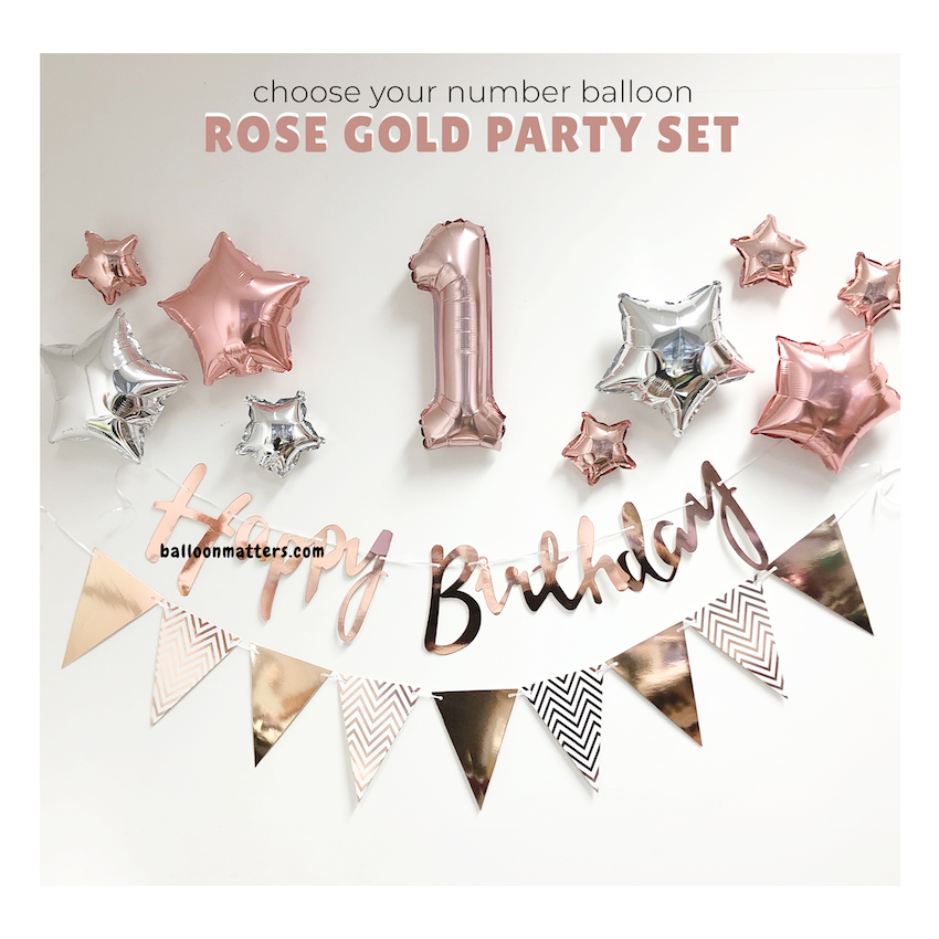 Simple Birthday Decoration Set - Rose Gold