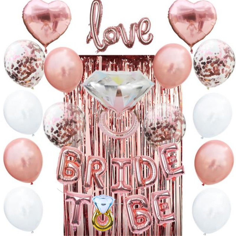 Rose Gold Bride To Be Diamond Ring Tinsel Curtain Décor Pack