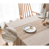 Modern Tassel Table Cloth - White Striped Brown
