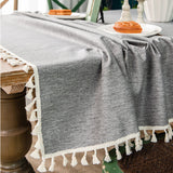 Japanese Style Tassel Cotton Linen Tablecloth - Beige