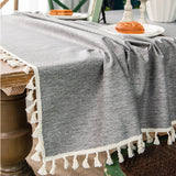 Japanese Style Tassel Cotton Linen Tablecloth - Lake Blue