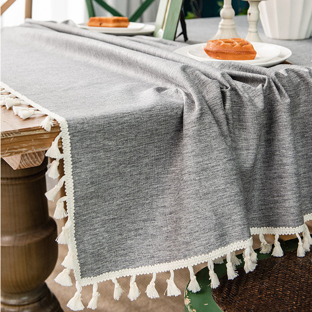 Japanese Style Tassel Cotton Linen Tablecloth - Stone Blue