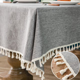 Japanese Style Tassel Cotton Linen Tablecloth - Stone Blue