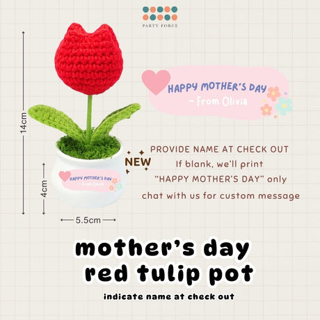 Crochet Sunflower Pot Tulip Pot Mother's Day Teachers Day Card Ribbon PVC Gift Bag
