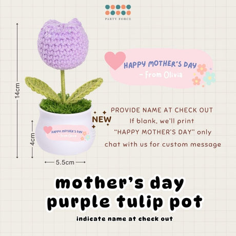 Crochet Sunflower Pot Tulip Pot Mother's Day Teachers Day Card Ribbon PVC Gift Bag