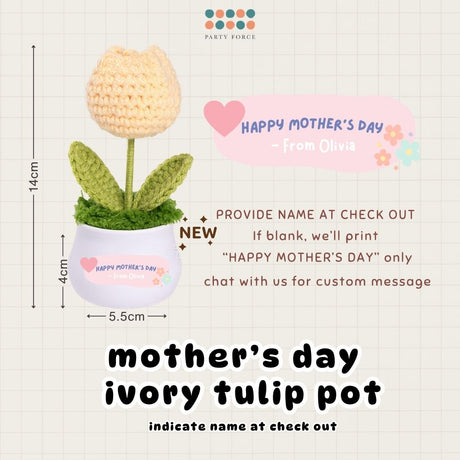 Crochet Sunflower Pot Tulip Pot Mother's Day Teachers Day Card Ribbon PVC Gift Bag
