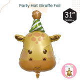 Cute Party Hat Safari Animal Foil Balloon