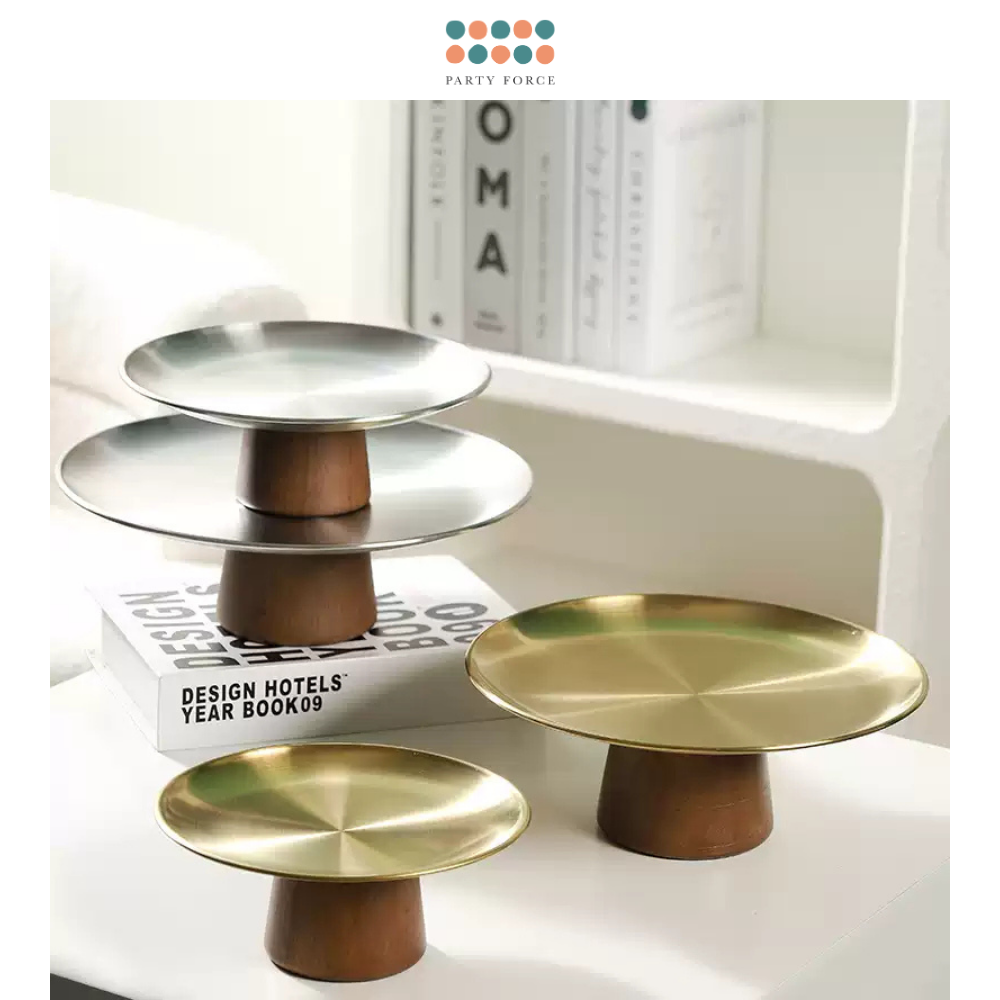 Stainless Steel Acacia Cake Stand Wooden Cake Stand