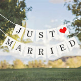Just Married White Fish Tail Pull Flag Banner