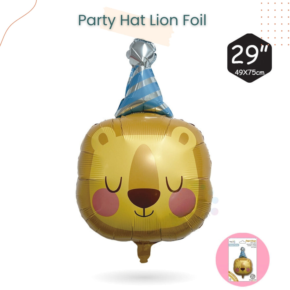 Cute Party Hat Safari Animal Foil Balloon