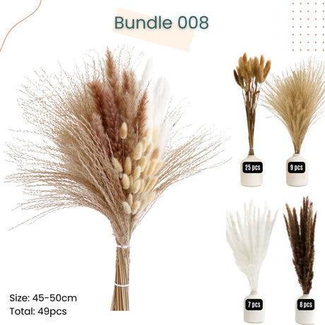 Mini Dried Pampas Bunny Tails Palm Leaf Flower Reed Bouquet