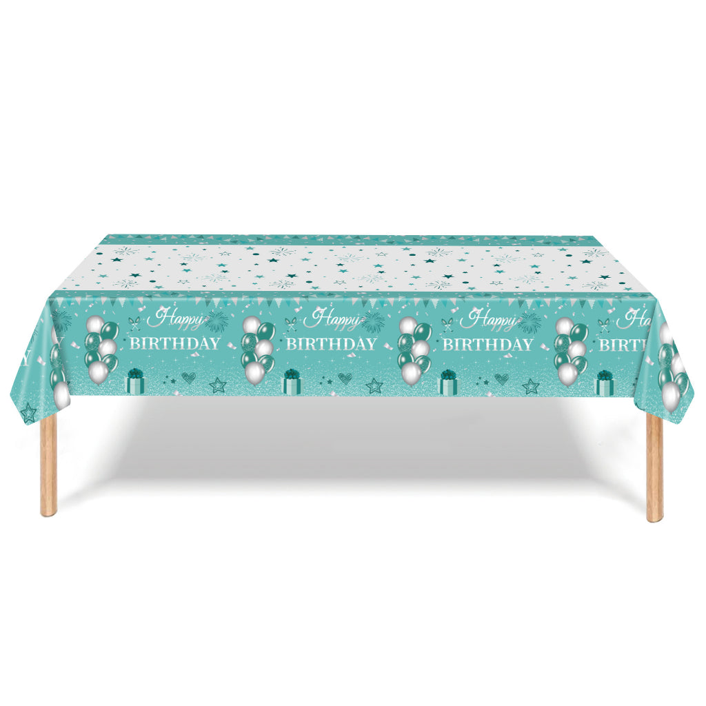 Happy Birthday Disposable Table Cloth - Blue Green