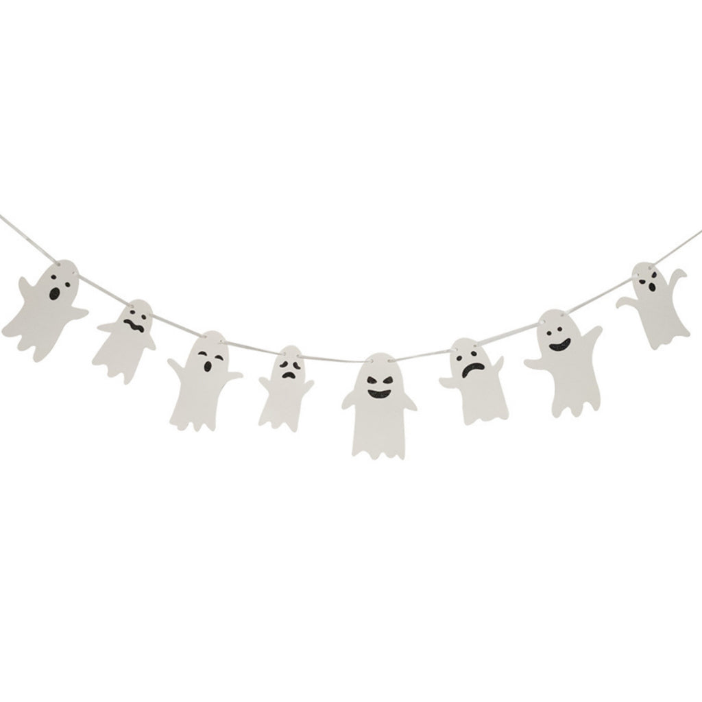 Halloween Spooky White Ghost with Glitter Banner