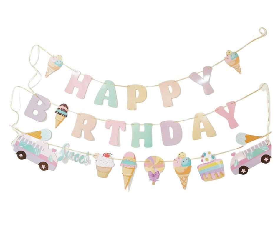 Pastel Ice Cream Happy Birthday 2 line Banner