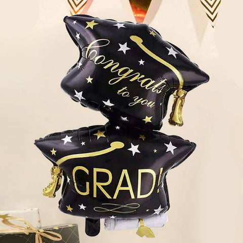 Congrats Grad Star Graduation Foil Balloon - Black