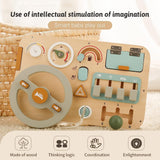 Wooden Montessori Steering Wheel Busy Board for Toddlers, Dashboard Board Preschool Learning Activities