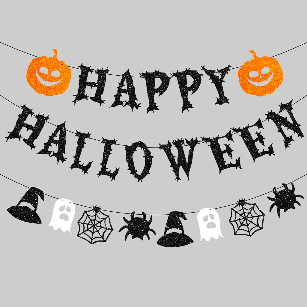 Halloween Party Ghost Spider Web Banner