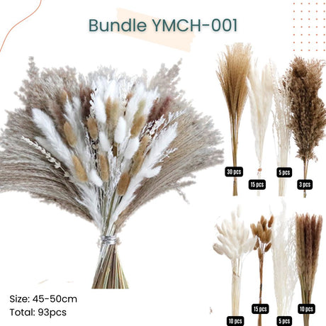 Mini Dried Pampas Bunny Tails Palm Leaf Flower Reed Bouquet