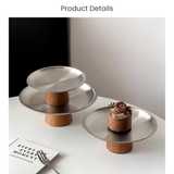 Stainless Steel Acacia Cake Stand Wooden Cake Stand