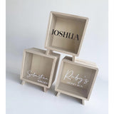 Wooden Square Piggy Bank with customised personalised name option
