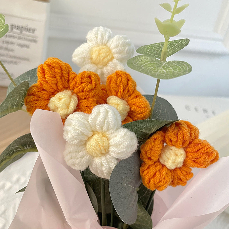 Handmade Knitted Flower Bouquet with Gift Bag and Light