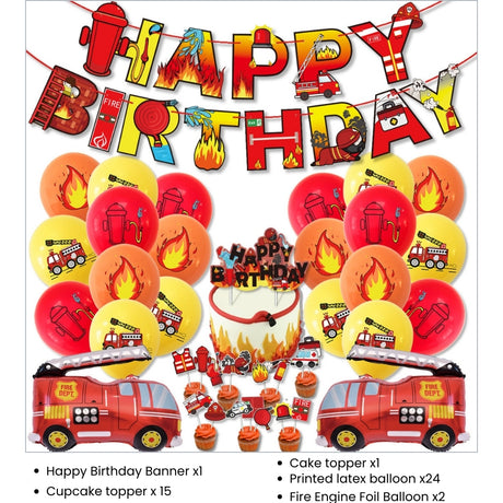 Fire Engine Birthday Decoration Pack for Party Event Celebration