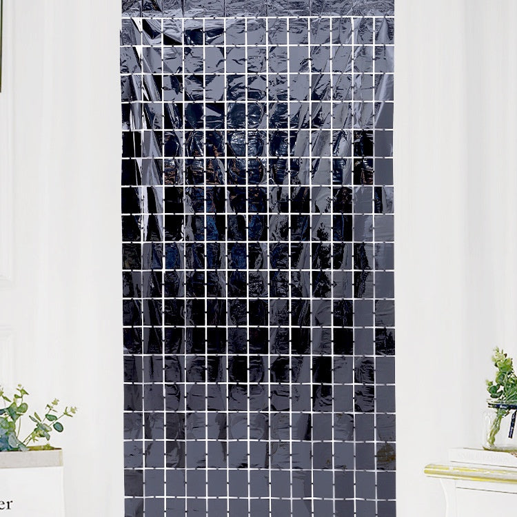 Sequin Tinsel Curtain Backdrop Square - Black