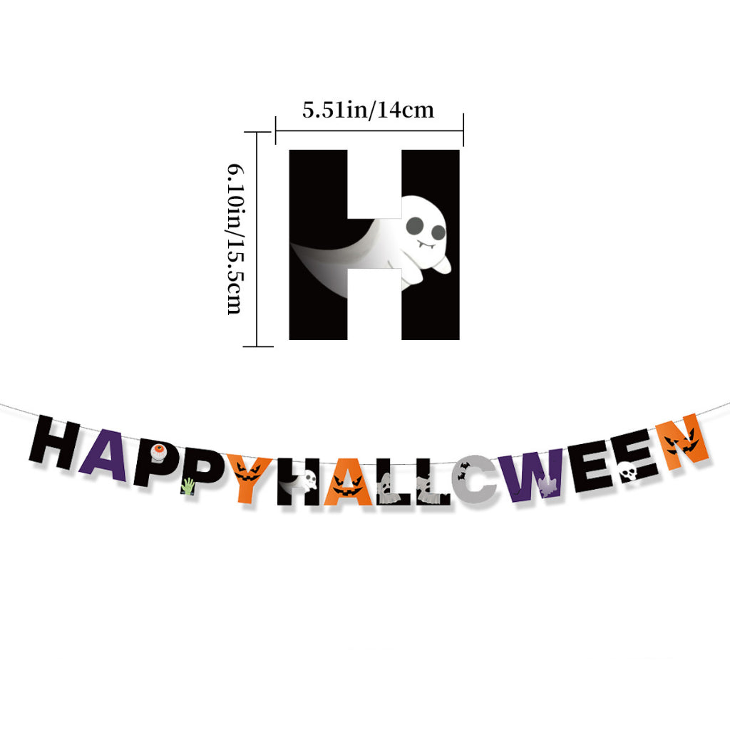 Happy Halloween Trick or Treat Ghost Pumpkin Bat Banner