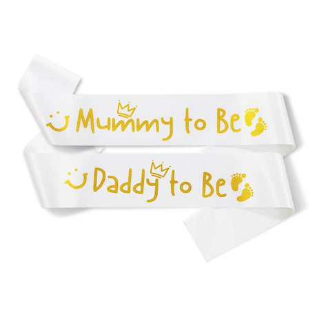 White "Mummy to Be" + White "Daddy to Be" Sash Set