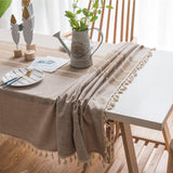 Modern Tassel Table Cloth - White Striped Brown
