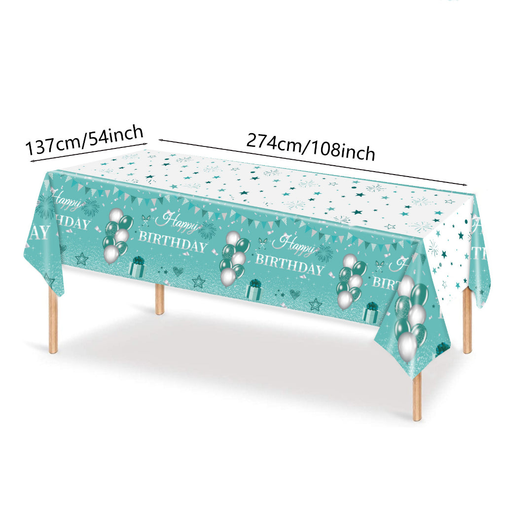 Happy Birthday Disposable Table Cloth - Blue Green