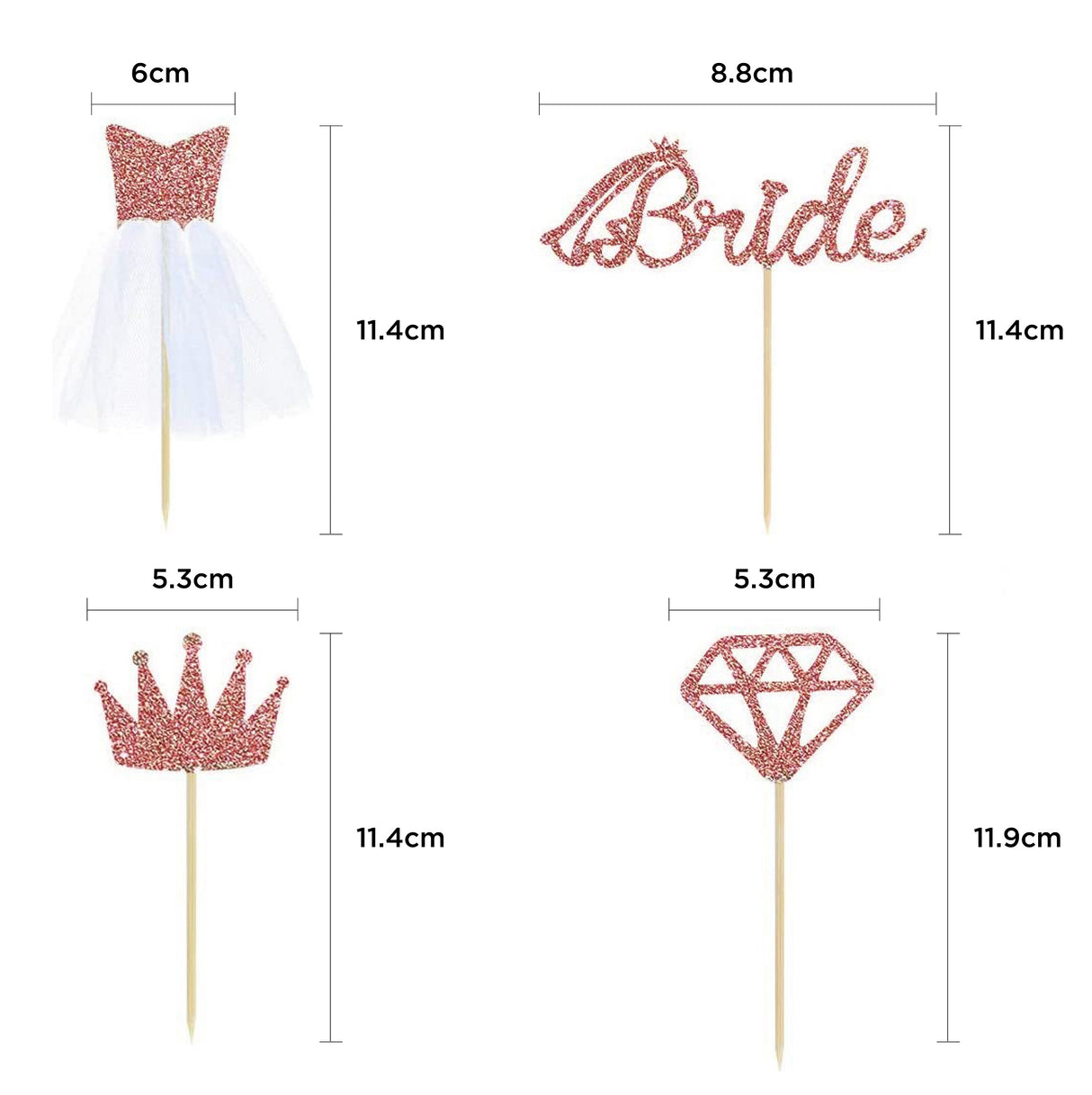 Bride Dress Crown Diamond 4 pcs Topper - Rose Gold
